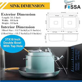 Fossa 32"x18"x10" Inch Double Bowl Tap Hole With Soap Dispenser Premium Stainless steel Handmade Kitchen Sink ( Black ) Fossa Home
